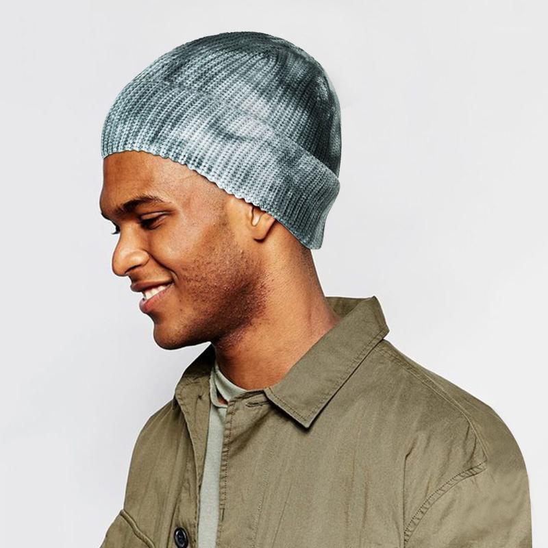 

1Pcs Unisex Adult Fashion Tie Dyed Printing Hats Knitted Wool Hat Simple Korean Style Wool Casual Caps Elegant All-match Beanies1