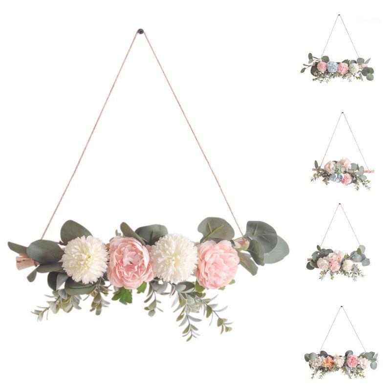 

New Home Decor Dry Branch Wall Hanging Pastoral Peony Wreath Wood Blue Spell 5 Hydrangea Wedding Scene Villa Decoration1