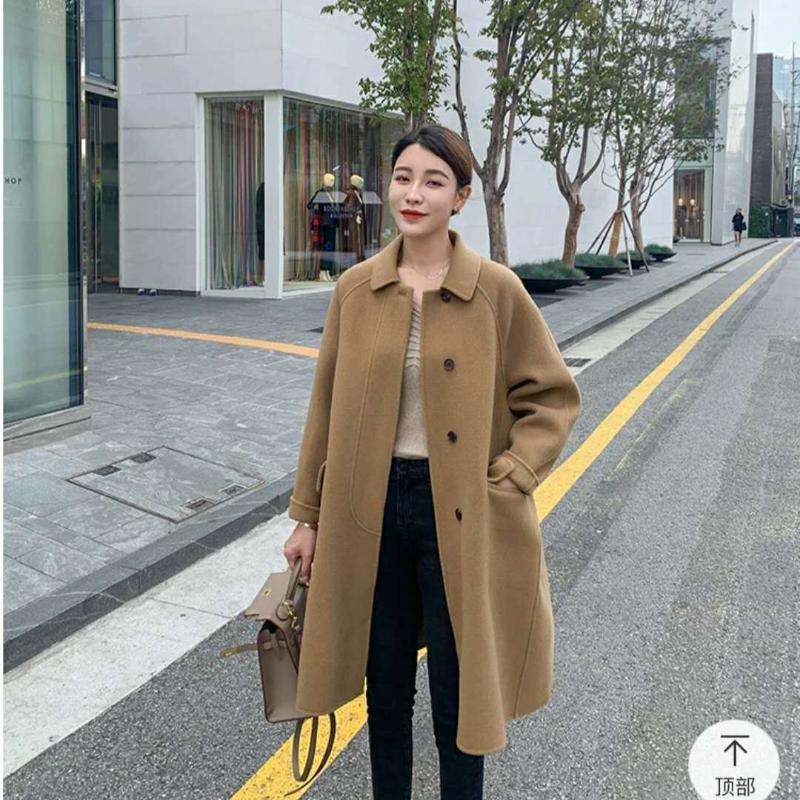 

cashmere overcoat women' new Korean high-end mid long popular woolen sweater coat in spring and autumn of 2021, Black