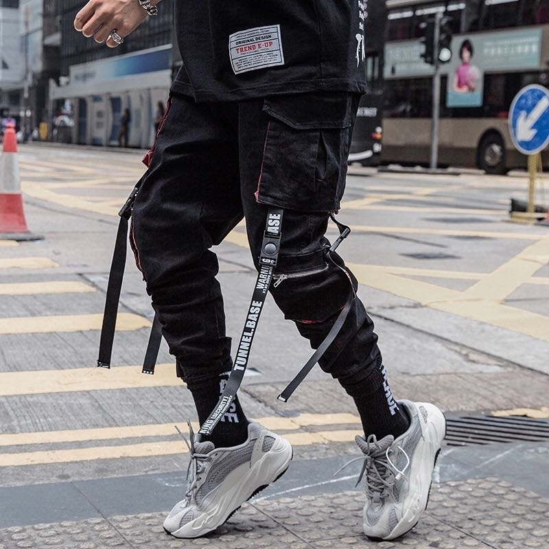 

Men Women Harajuku Hip Hop Black Cargo Pants joggers Male Sweatpants Overalls Man Ribbons Streetwear Harem Pants Trousers 201125, Lm331black