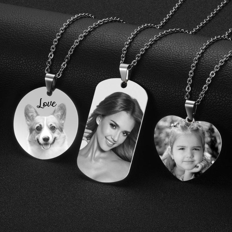 

3 Patterns Customized Photo Name Necklace Stainless Steel Engrave ID Dog Tag Pendant Chain For Woman Jewelry Personalised Gift