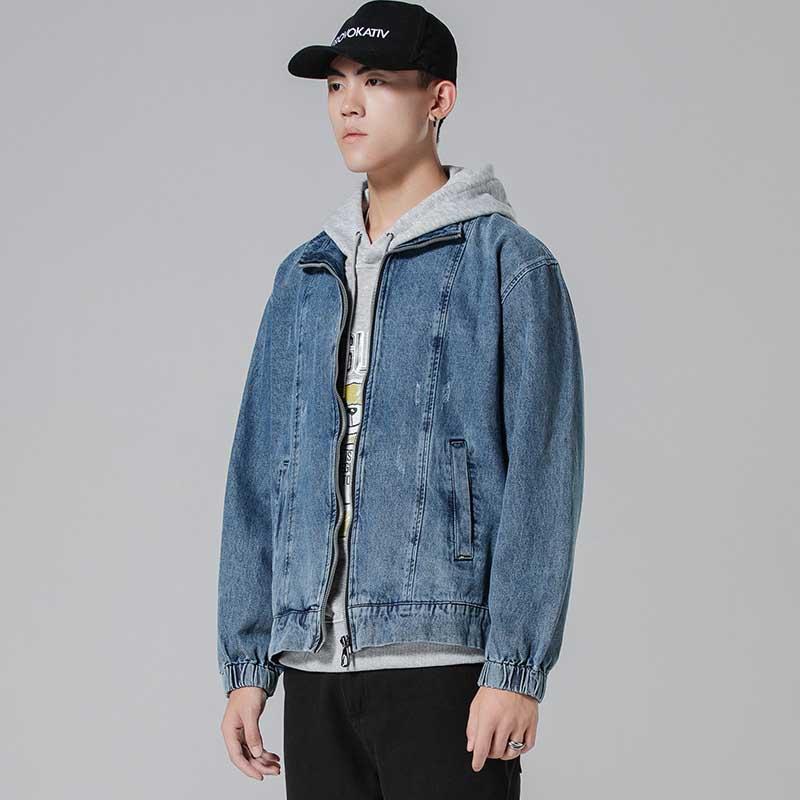 

Fashion Denim Jacket Men Casual Autumn Jacket And Coat Loose Baggy Blue Retro Zip Closure Man Clothing