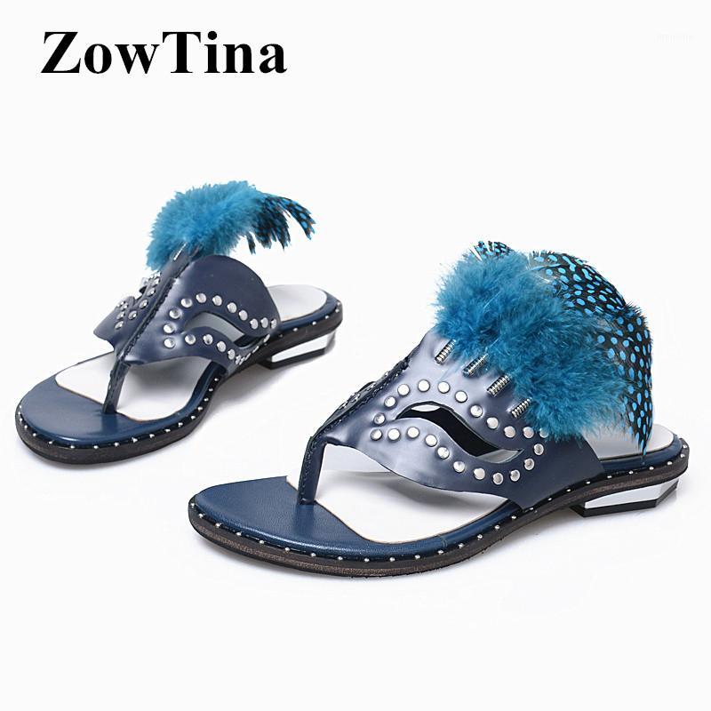 

Women Flats Slippers Studded Flip Flops Sandals Shoes Woman Fashion Feather Summer Ladies Shoes Slides Chaussure Femme Sandalias1, Blue