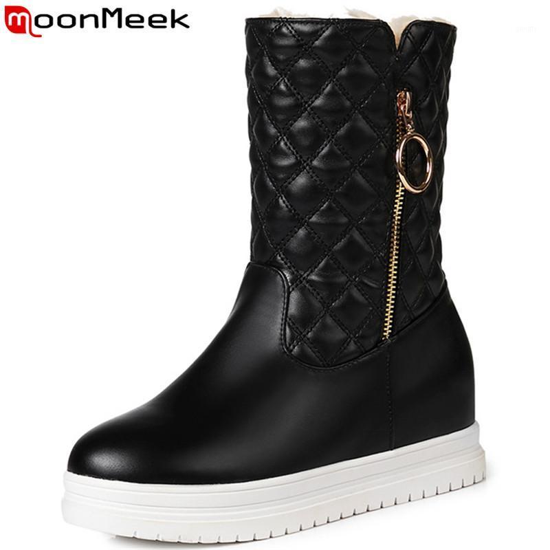 

MoonMeek 2020 fashion ankle boots for women round toe keep warm snow boots women casual short plush winter big size 34-431, Black