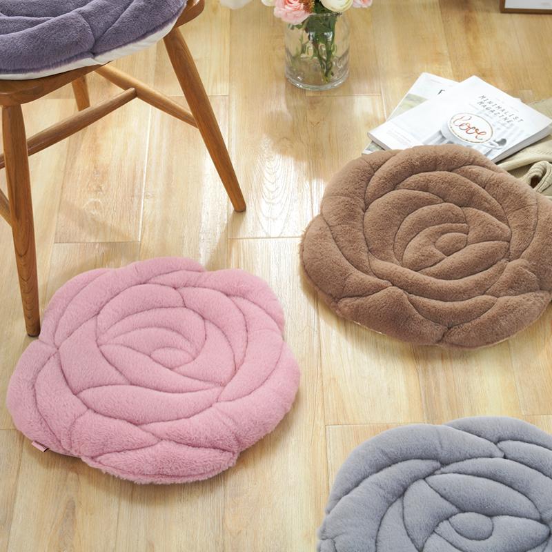 

New Creative 3D Rose Soft Faux Fur Pillow Cushion Round Chair Seat Cushion Home Office Bar Sofa Chair