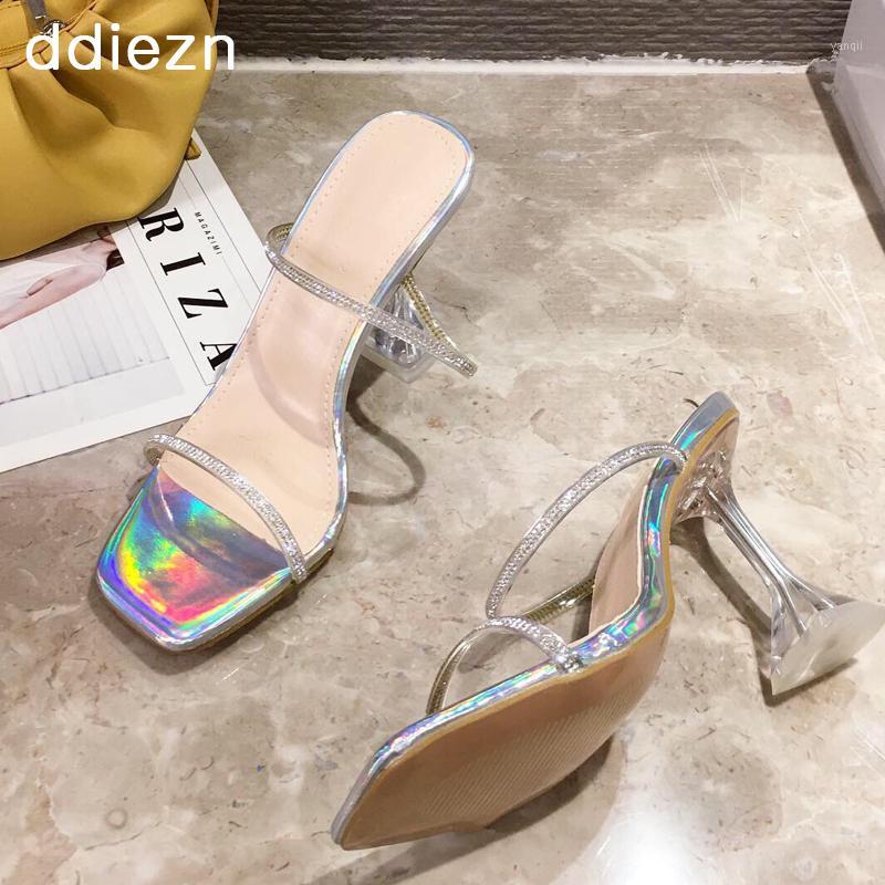 

2020 Women Pumps New Thin Belt Bling Open Toe Slippers Ladies Mules Shoes With High Heels Fashion Elegant Dress Woman Shoes1, Silver