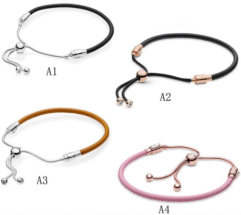 

Designer Jewelry 925 Silver Bracelet Charm Bead fit Pandora Leather Bracelet Fashion Temperament Slide Bracelets Beads European Style Charms, Black