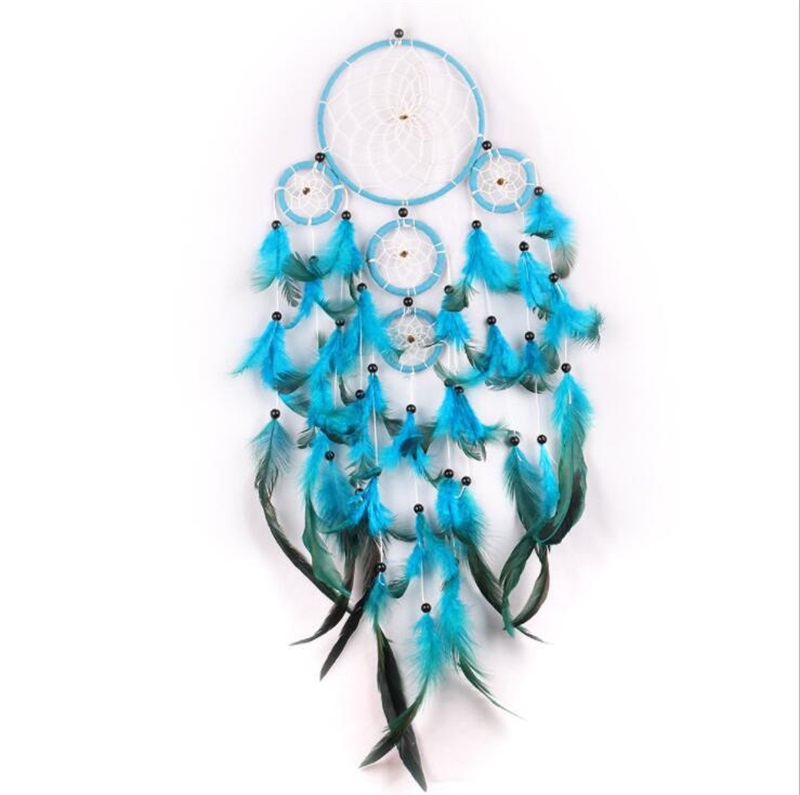 

Handmade Dream Catcher Wind Chime Net Natural Feather Make Home Furnishing Ornament Decorate Blue Wall Hanging Delicate Hot Sale 11 5jy M2