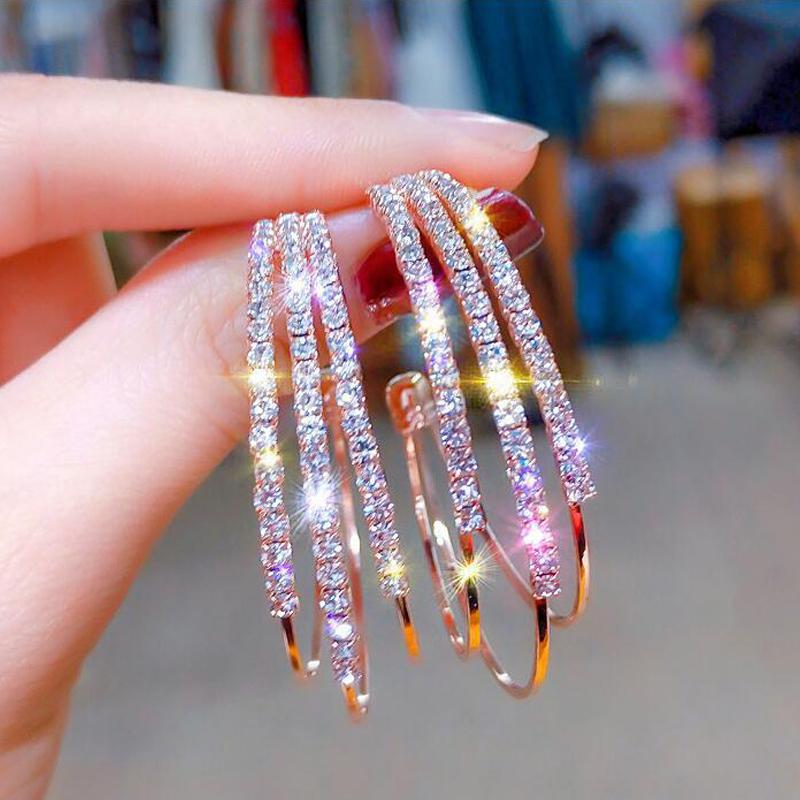 

LATS Exaggerated Rhinestone Shiny Circle Hoop Earrings Large Round Earrings for Women 2020 Brincos Fashion Jewelry Accessories