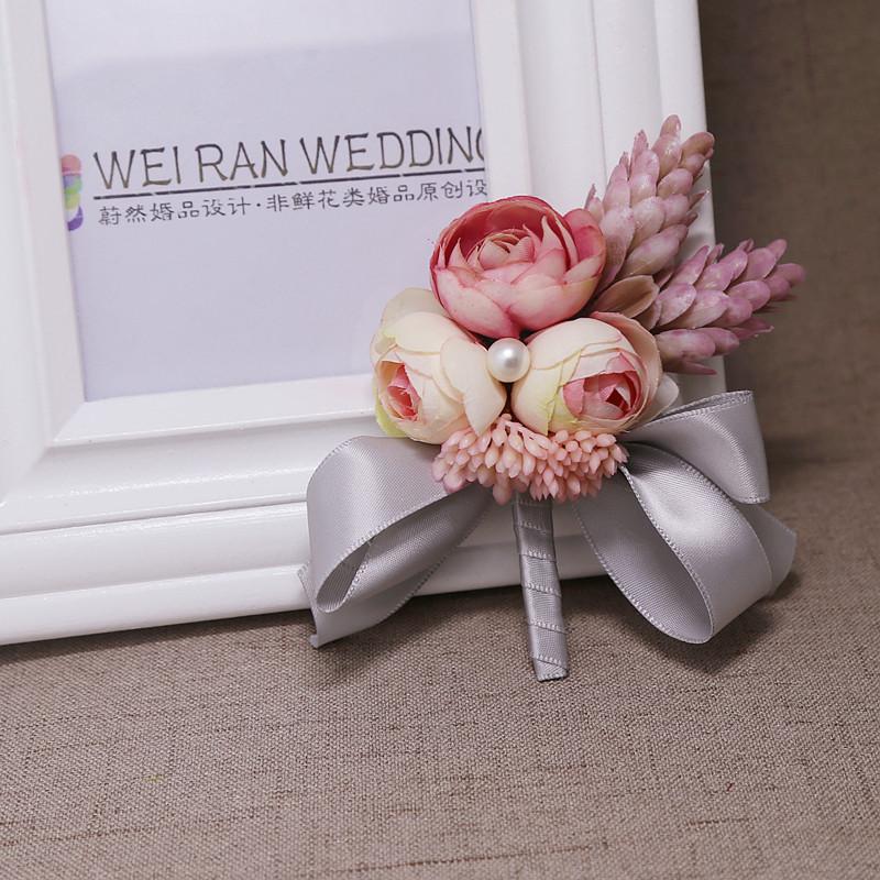 

1Piece Handmade Wedding Corsage Groom Boutonniere Bride Bridesmaid Hand Wrist Flower Artificial Flower Corsages Wedding Supplies, Color3 wrist flower