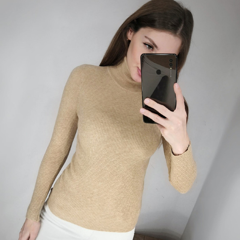 

2021 New High Quality Autumn Winter Warm Women Thick Turtleneck Pullover Sweater Fashion Rib Knitted Female Jumper Top Vp4i, White