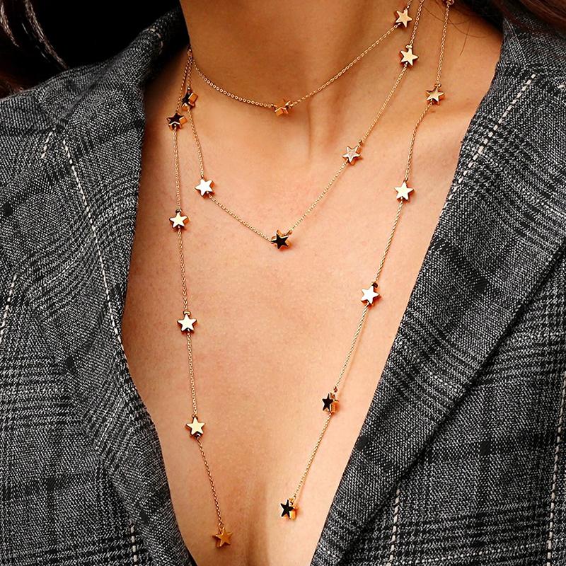 

Creative Multilayer Retro Star Chain Necklace Women Ladies Dancing Party Jewelry Choker Pendant Necklaces Fashion Jewelry Gifts