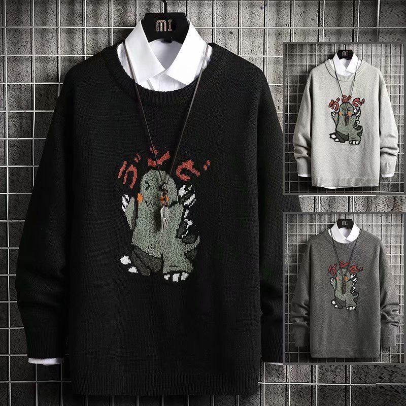 

2021 New Mens Knitted Winter Anime Oversized Hip Hop Harajuku Japanese Korean Pullover Black Sweater for Men P656