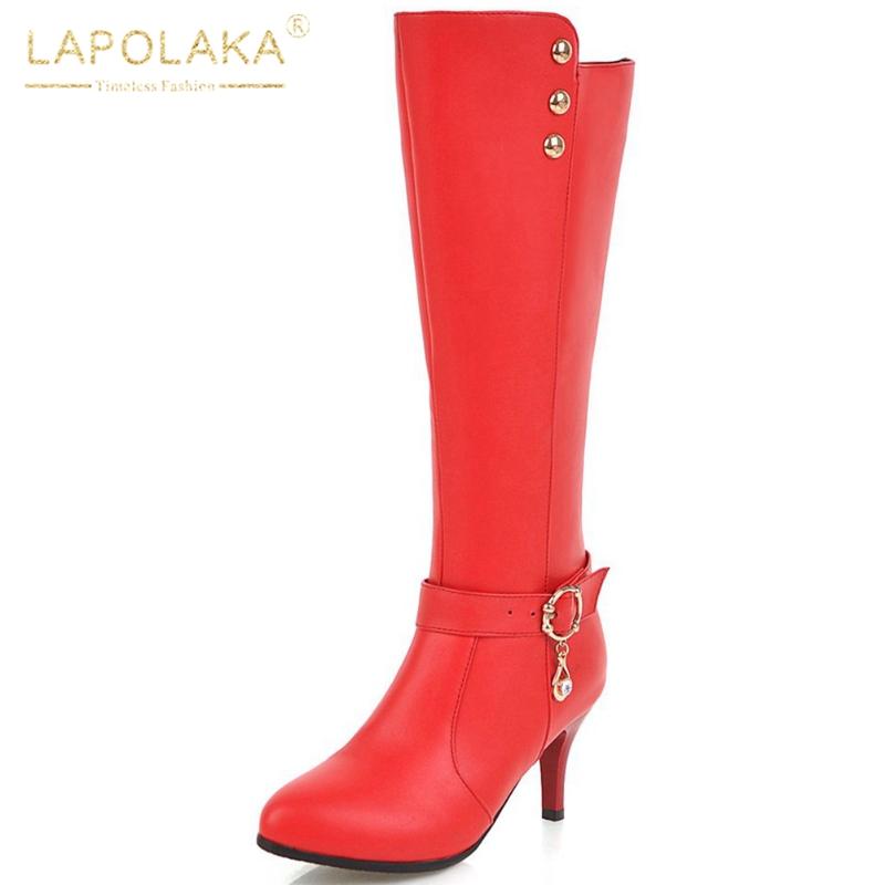 

Lapolaka 2020 Fashion New Plus Size 48 Spike High Heels Knee High Boots Women Shoes Zip Up Metal Comfy Fashion Boots Female, Black