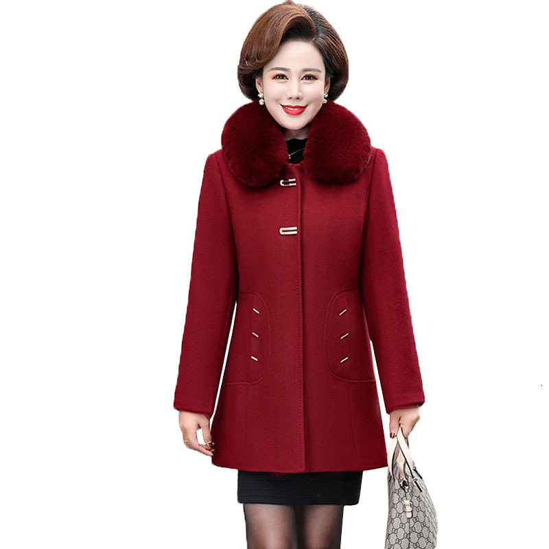 

Women Woolen Coats Autumn Winter Fashion Middle-aged Wool Woman Coat Thicken Big Sleek Fur Collar Plus Size Outerwear R633 Cu3q, Green