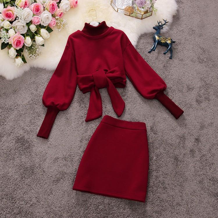 

Amolapha Women Solid Lantern Sleeve Sweaters Hoodies+Mini Skirts Suit Female Ladies Fashion Jumper Tops Skirts Sets, White