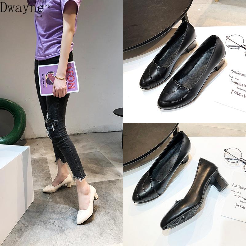 

Womens Shoes Spring Fashion High Heels Square Heel Single Shoes British Small Leather Black Career Office Wild Pumps, Beige