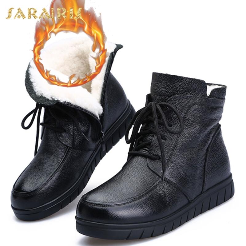 

Brand New Genuine Leather Comfortable Keep Warm Wool Plush Add Fur Snow Boots Fashion Sheolaces Winter Boots Women Shoes Female, Black