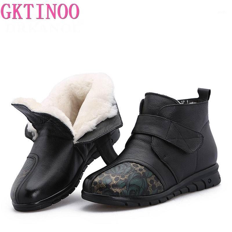 

GKTINOO New Women Snow Boots Winter Fur Ankle Boots For Women Wool Printing Genuine Leather Mother Flat Keep Warm Shoes1, 8803 black