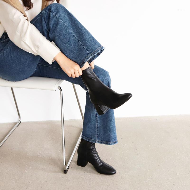 

4 Colors Women Shoes 2020 Autumn and Winter Genuine Female Short Boots Suede Women Round Head Heel Booties British Size 33-421, Black 6cm