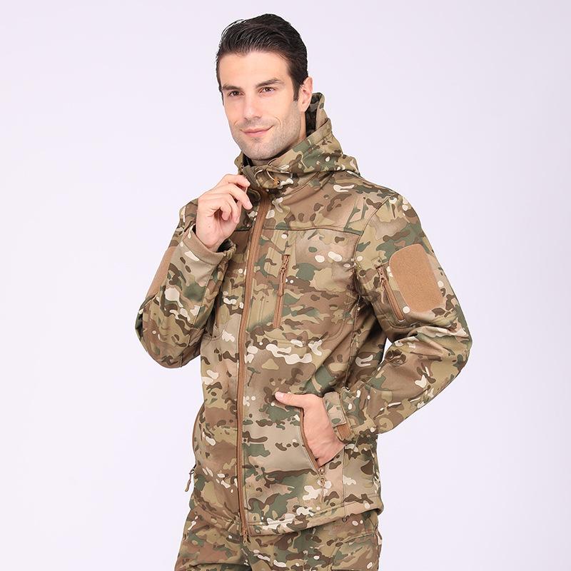 

Soft Shell Camo Tactical Fleece Jacket Men Winter Waterproof Windproof Warm Coat Outdoor Riding Hiking Sports Jackets, Black