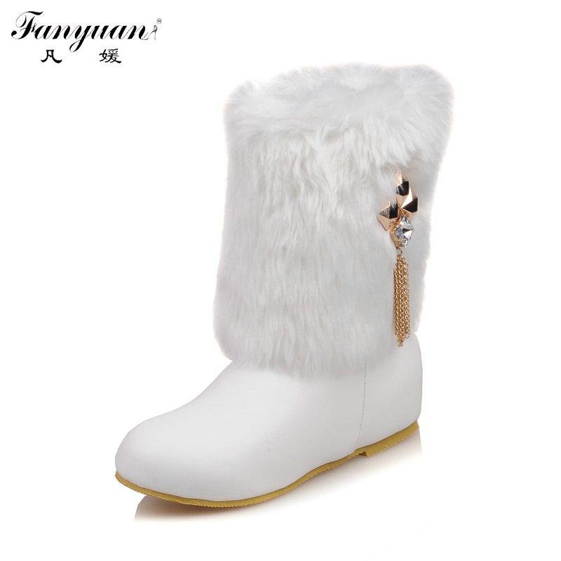

Hot 2020 Women's Sweet Ankle Boots with Charm Rubber Sole Winter Warm Plush Short Snow Boots with low Invisible heel, White