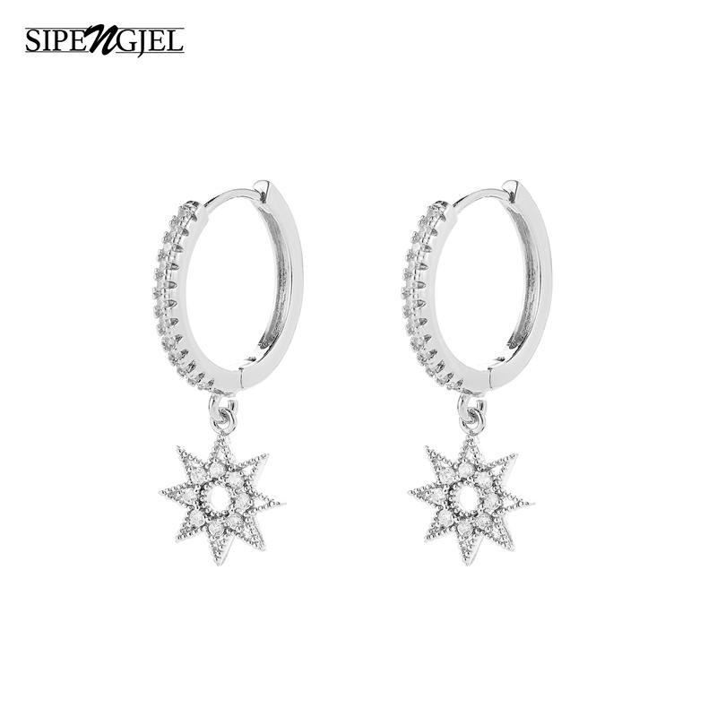 

Fashion Cute Sunflower Hoop Earrings Mirco Cz Crystal Korean Design Star Earrings For Women Jewellery Accessories 2020