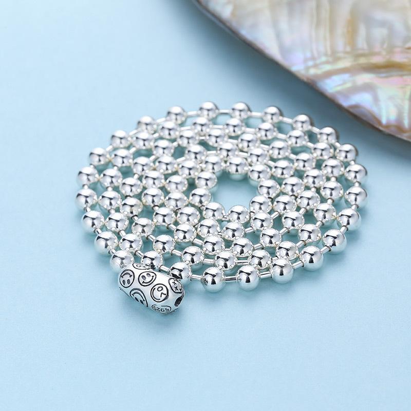 

5mm Thick Smile Pure Silver Round Bead Necklace Sweater Chain Female