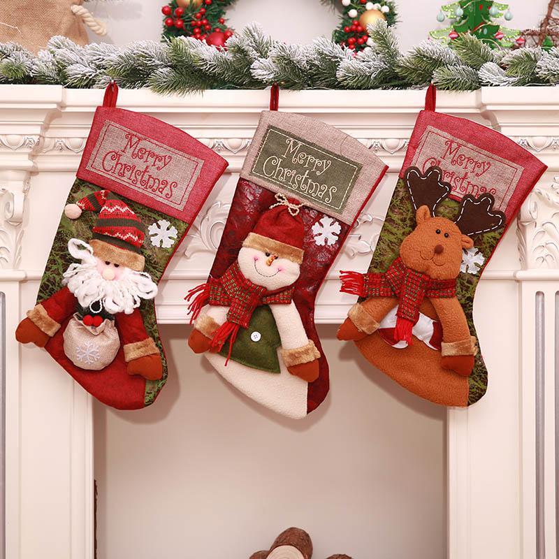 

Lovely Large Christmas Stockings Gifts Cloth Santa Elk Socks Xmas Gift BagFor Children Fireplace Tree Christmas Decoration1