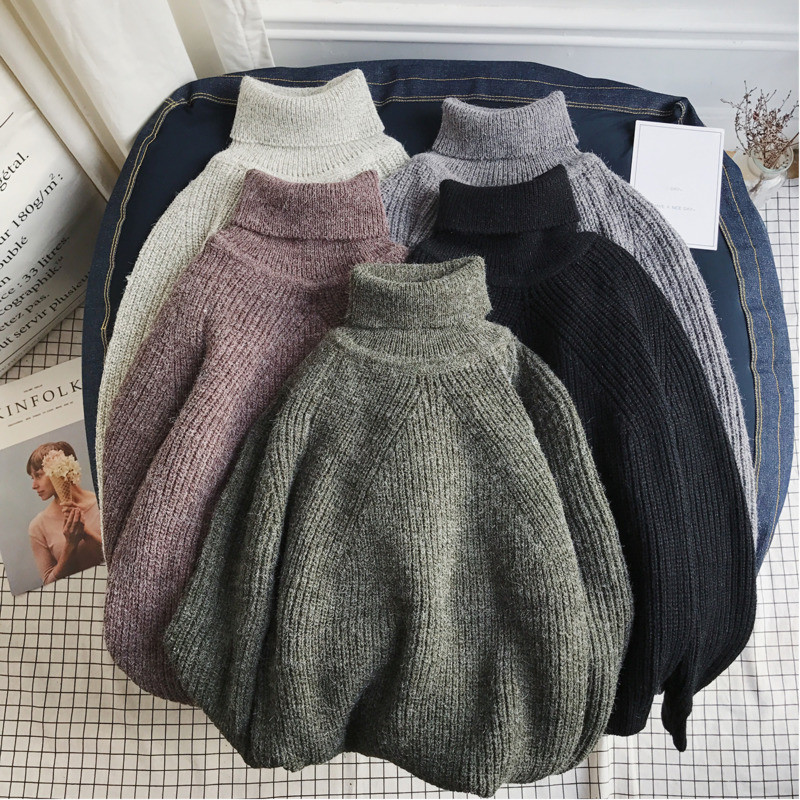

2021 New Plus Veet Winter Turtleneck Sweater Warm Fashion Solid Color Casual Knit Sweaters Women Long Sleeve Clothes If1z