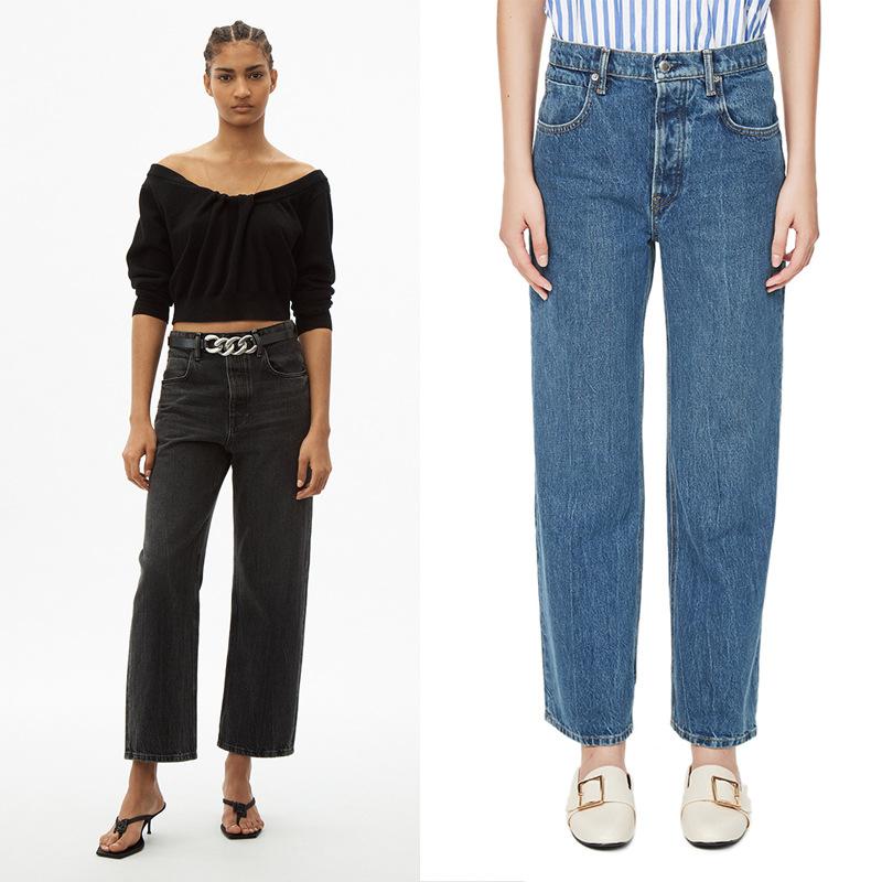 

2020 Autumn Winter New Pattern Fashion Simplicity Versatile Leisure Time Women Old Fashioned Wide Leg Pants Jacquard Jeans A2, Blue