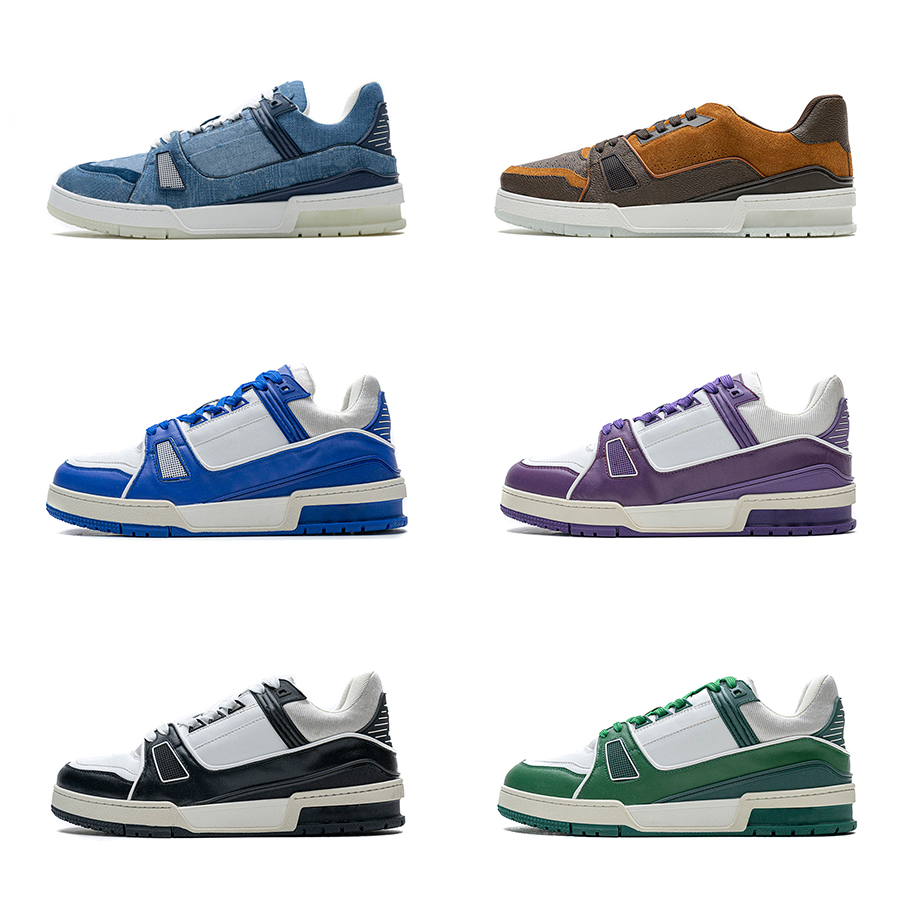 

Mens 20ss Trainer Orange Blue Denim Purple Brown Green Black Fashion Trainers Designer Sneakers Genuine Leather Casual Shoes, Shown