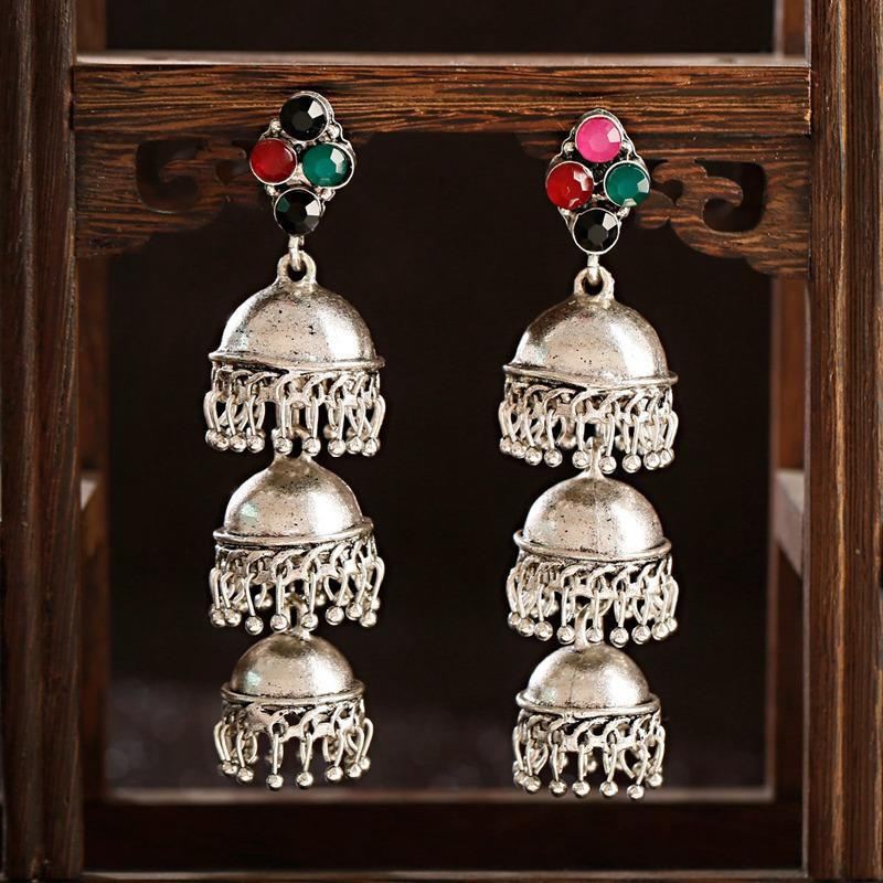 

2020 Women's Vintage Silver Color Bells Jhumka Earrings Jewelry Turkish Tassel Earrings Tribal Gypsy Jewelry