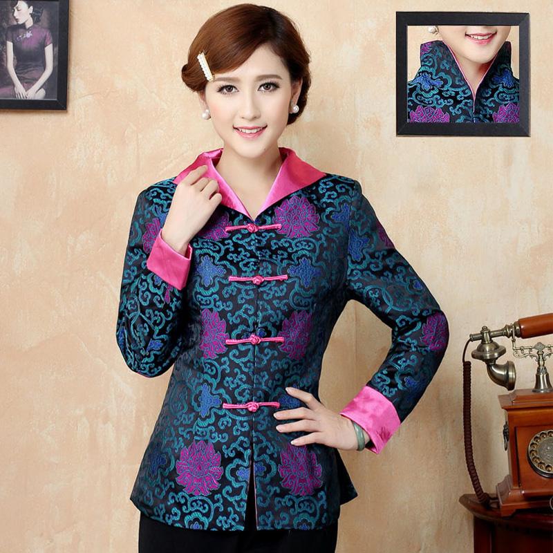 

Women Winter Chinese Jacket Casual Satin Tangsuit Women coats Autumn Clothing Fashion Ladies Jackets Coats big size Outwear, Blue