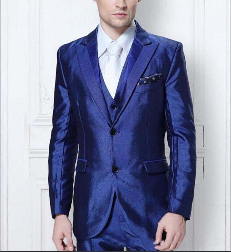 

Royal Bule Peaked Lapel Men Suits Custome Homme Fashion Tuxedos Terno Slim Fit Masculino Men(Jacket+Pant+Tie+Handkerchiefs+Vest, As picture