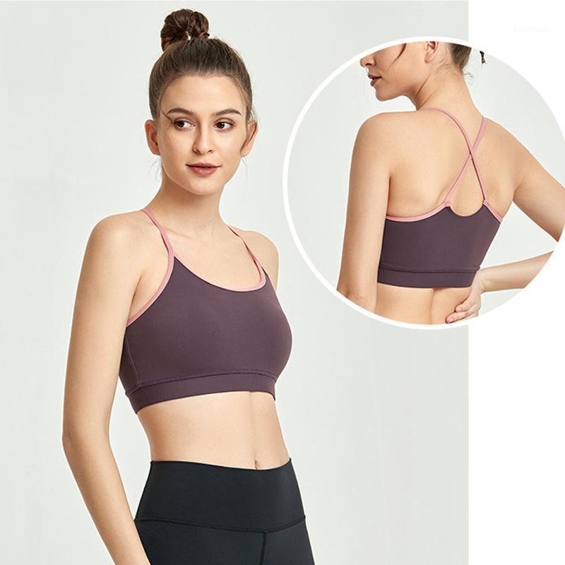 

Sexy Women Cross Back Sport Bra Padded Push Up Yoga Top Fitness Solid Breathable Bralette Workout Gym Wear1, Black