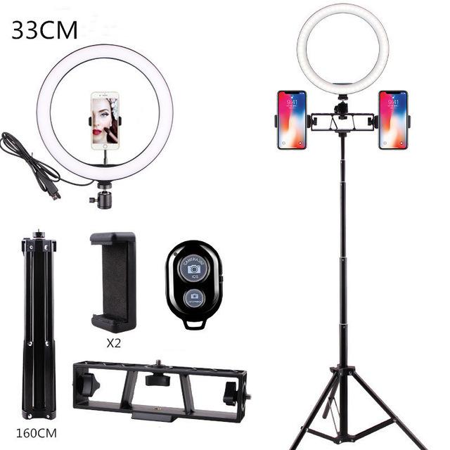 

13Inch/33cm Selfie Ring Light with 160cm Tripod 3 Phone holder Dimmable Photography Ring Lamp for YouTube Tik Tok video Makeup