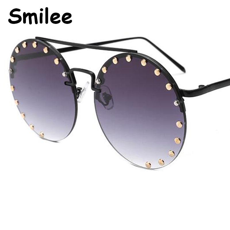 

Sunglasses Alloy Rivet Round Gradient Sun Glasses Women 2021 Luxury Designer Oversized For Ladies Rimless Vintage Shades Mirror