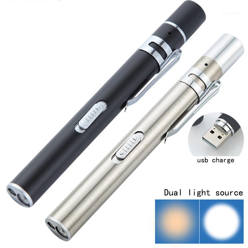 

1pcs Dual light source Mini LED Pen stainless steel USB Built-in Rechargeable gift supplies1
