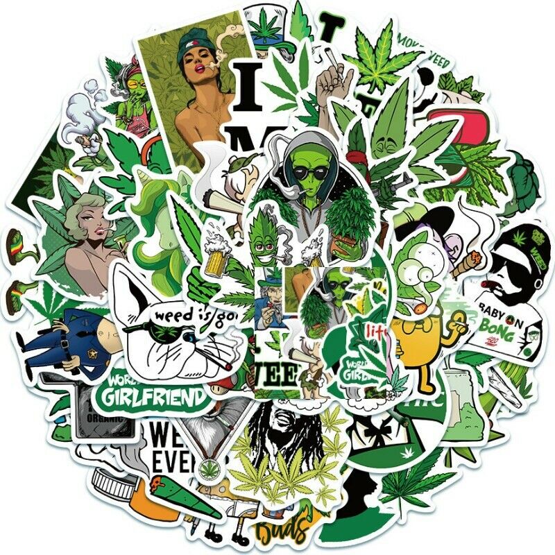 

50Pcs Funny Characters Leaves Smoking Graffiti Stickers Laptop Skateboard Guitar