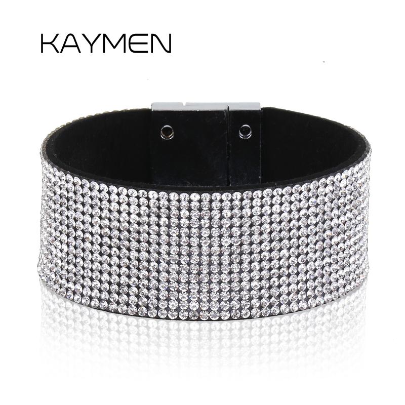 

Charm Bracelets Selling Full Rhinestones Korean Velour Magnet Clasp Fashion Bracelet For Women Crystals Statement Jewelry 4 Colors