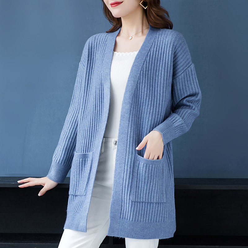 

2021 New Sizes Women's Autumn Winter Mesh Sleeve for V-neck Neck Sweaters 7MLZ