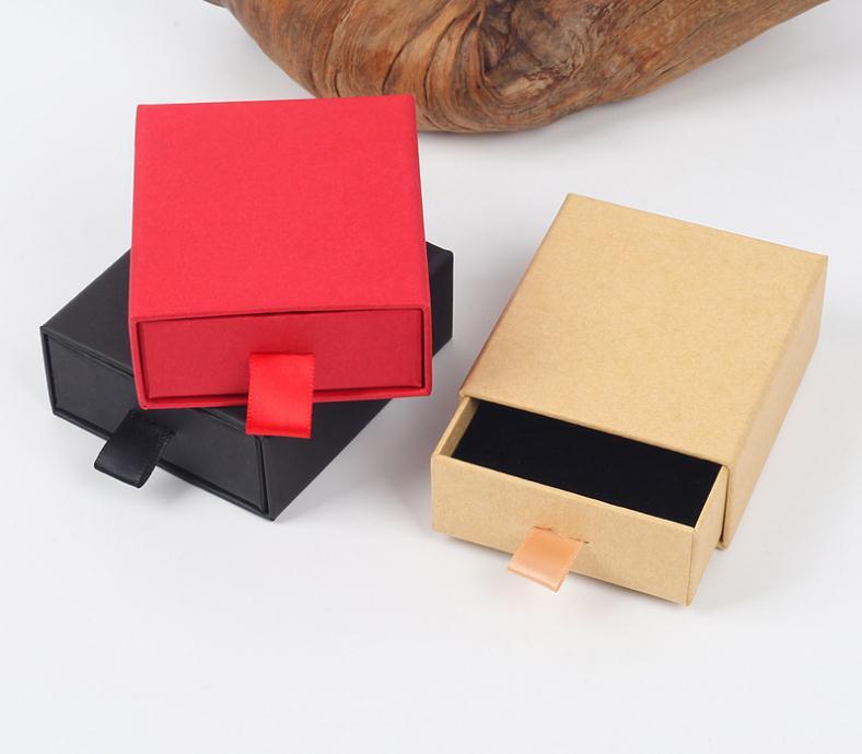 

Luxury Elegant 8*7*3cm Drawer Box With Spong For Jewelery Display Earring Necklace Packaging Drawer Box With Ribbon 100pcsSN2385