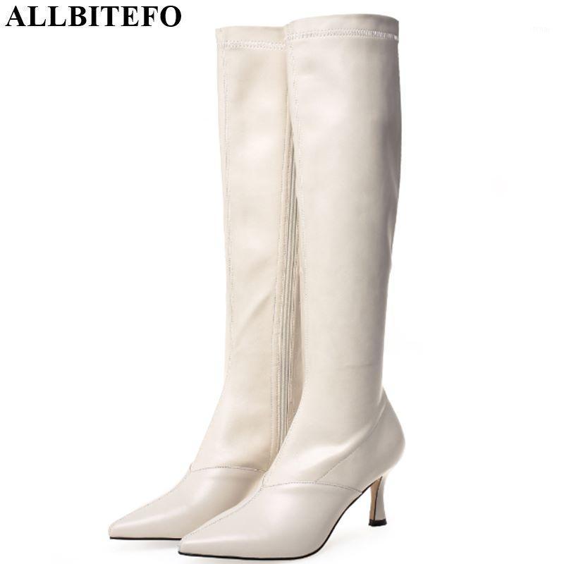 

ALLBITEFO large size 33-43 genuine leather knee high women boots high heels boots for ladies winter new girl shoes long1, Plush inside