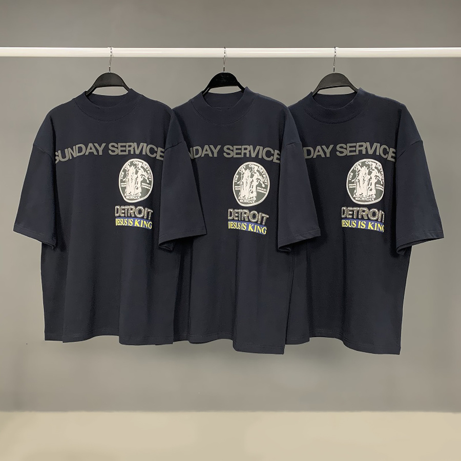 

2021 New Foaming Printing t Shirt Navy Blue Kanye West Sunday Service Jesus Is King T-shirts Tee 30s1