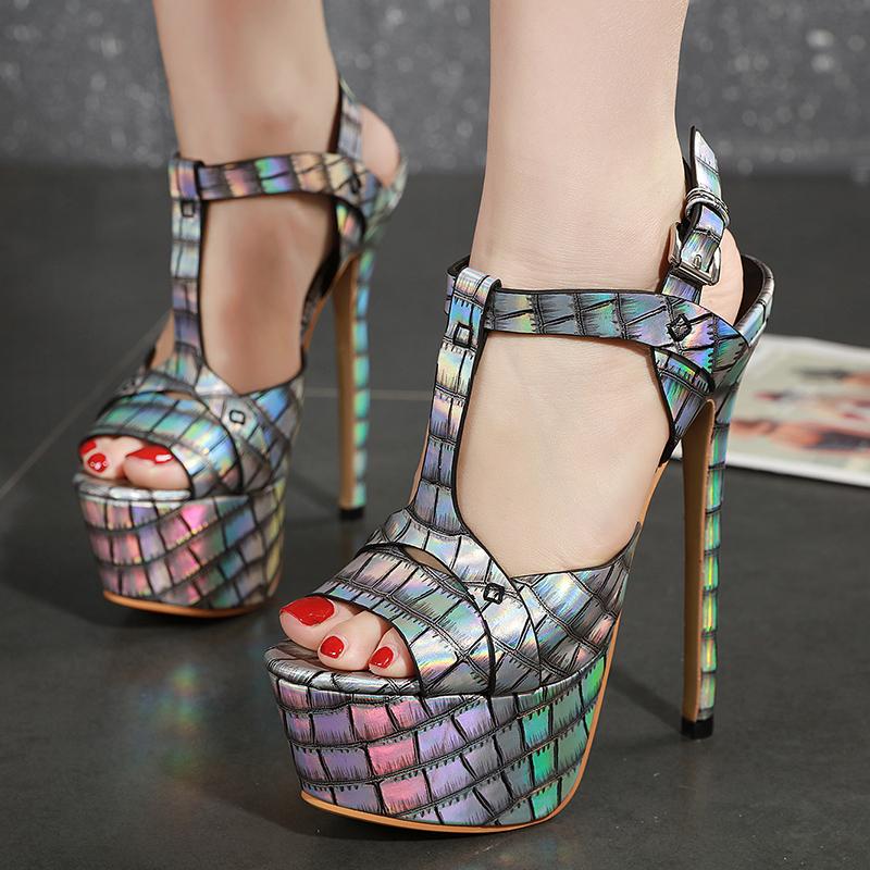 

new! Super domineering laser stone pattern high platform high heel sandals
