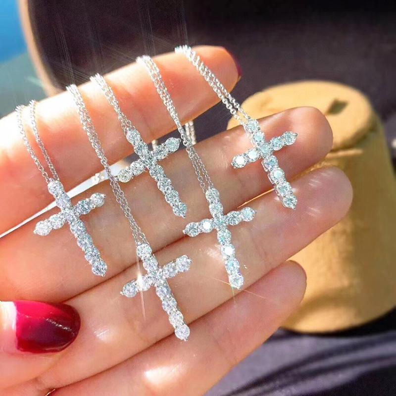 

925 sterling silver zircon cross necklace for women and American fashion jewelry Christmas gifts free shipping