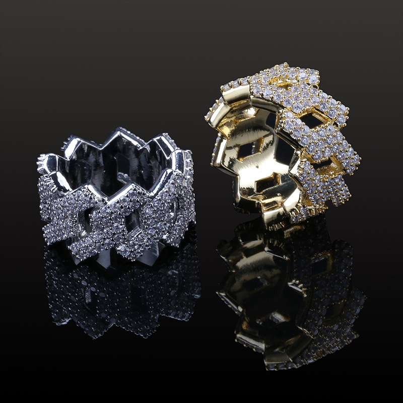 

Luxury Designer Iced Out Full Diamond 18K Gold Plated Mens Ring Jewelry Hip Hop Jewelry