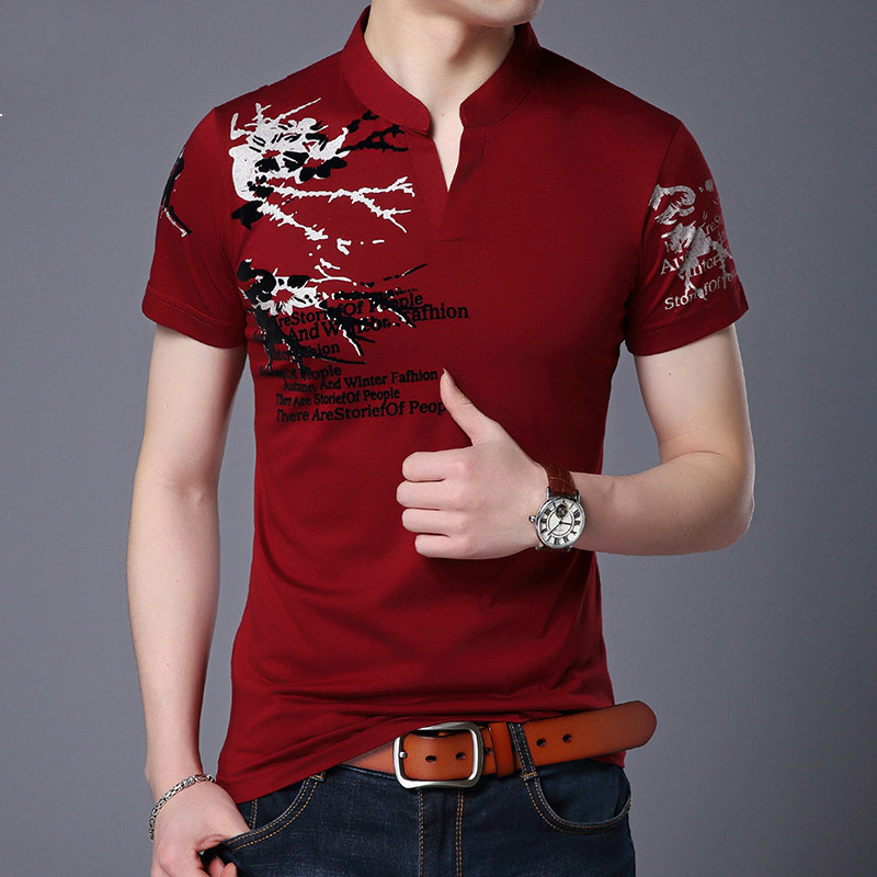 

2021 New Summer Shirt v Collar Short Sleeve Shirts Polo Men's Classic Casual Flashy Clothing M-4xl 2m52 2M52, Red