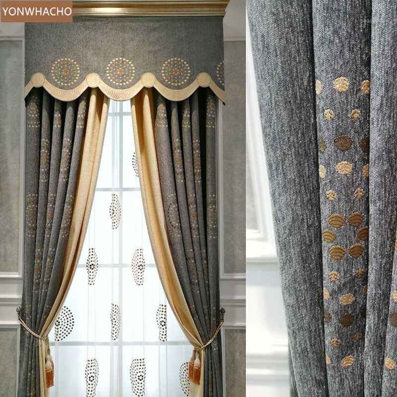 

Custom curtains Chenille European living room hollow embroidery blue thick cloth blackout curtain tulle valance drape B6761, Tulle sheer